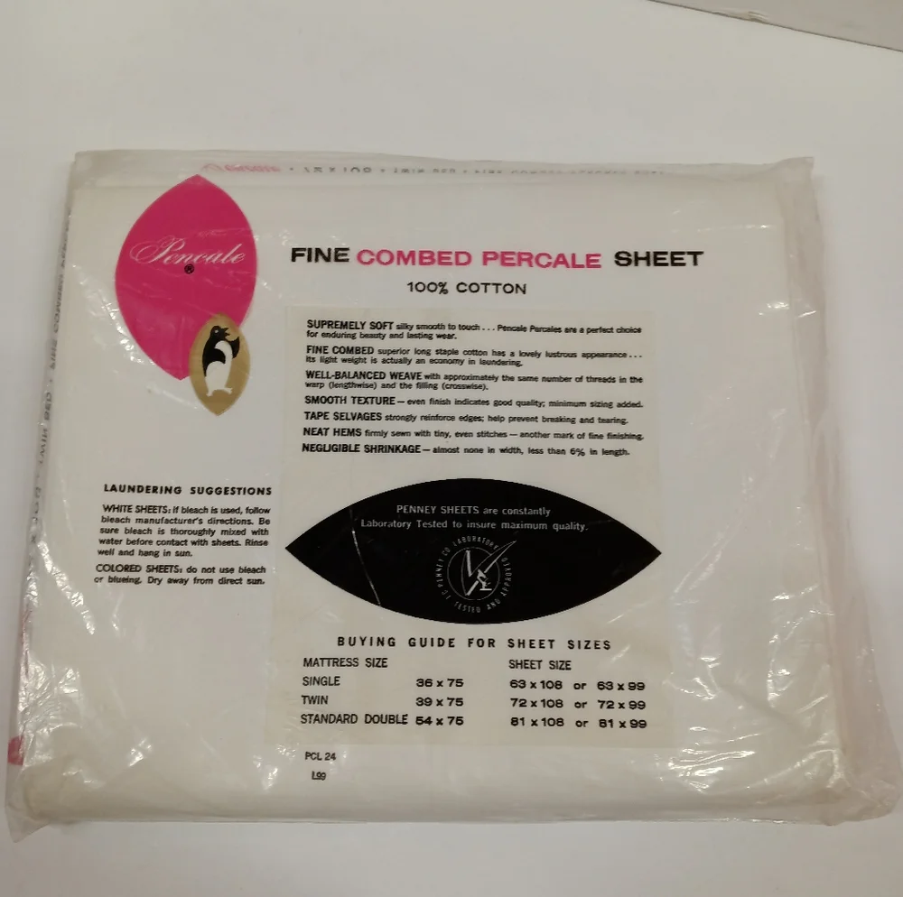 NEW JC Penneys New Old Stock Vintage Combed Cotton Percale Twin Sheet